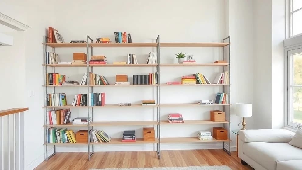 Hylla som spänns mellan golv och tak